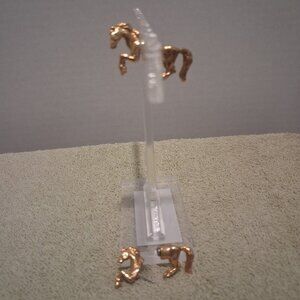 Vintage Equestrian Horse Lover 3D Gold Tone Earrings Jumping Horse